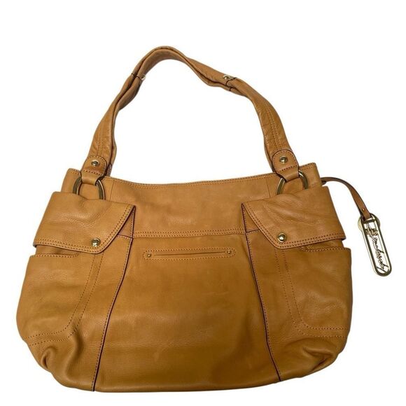 B. Makowsky Tan East West Sadie Pocket Shopper Caramel Leather Shoulder Bag NWT - Picture 6 of 13